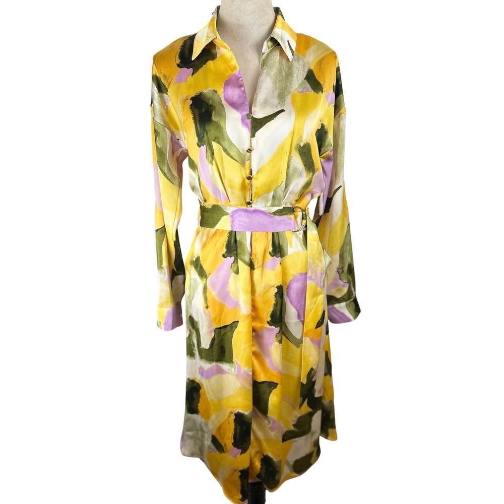 French Connection Women’s Multicolor Abstract Print Long Shirt Dress Size Medium